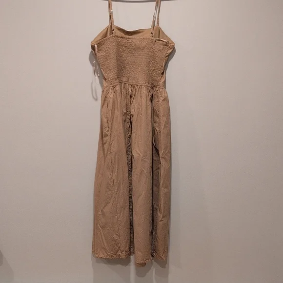 Elegant Tan Midi Dress with Spaghetti Straps - Picture 3 of 3